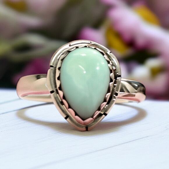 Paloma Turquoise | Teardrop | Dainty Sterling Silver Ring | Size 9.25 - Picture 1 of 6